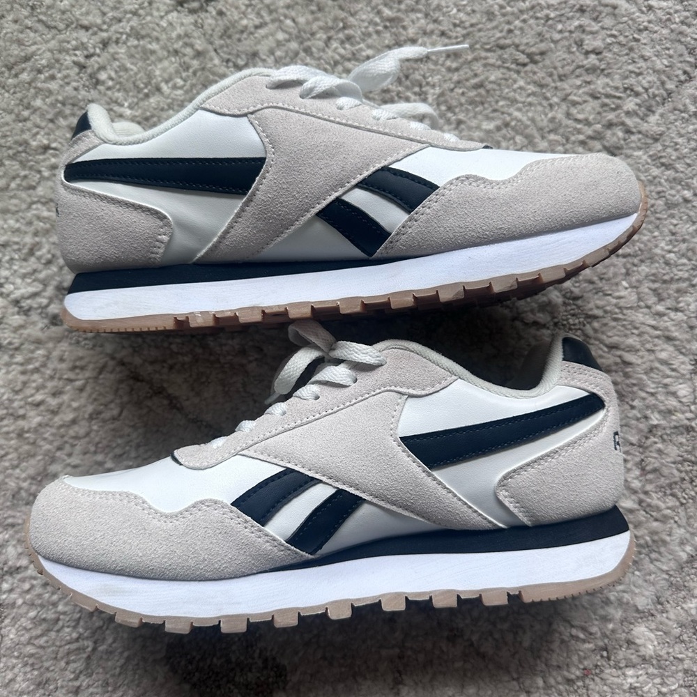 Reebok-Harman Run Double Grey White Black Cobalt Gum Sole Retro Sneaker -size 9